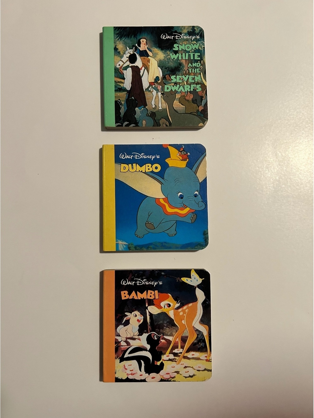 Set of 3 Vintage Walt Disney Board Books: Snow White, Dumbo, and Bambi